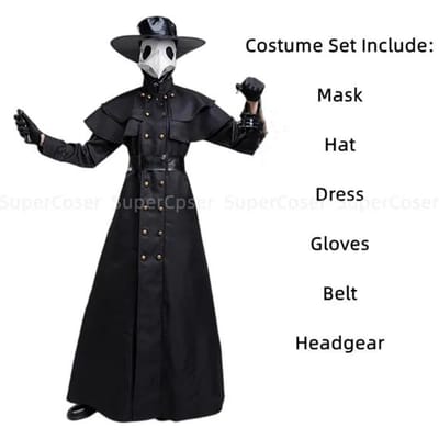 Halloween Middeleeuwse Kapmant Plague Doctor Kostuum Masker Hoed voor Mannen Monnik Cosplay Steampunk Priester Horror Tovenaar Mantel Cape 5XL XL black
