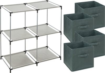 5Five Kastmandjes/opberg manden - donkergroen - 4x stuks van 29 Liter - Metalen rekje is 67 x 68 cm