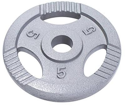 Halterschijf Gietijzer - Gewicht Schijf - Krachttraining Thuissport - Met Gripper Handvatten - 5 kg 50/51 mm - Zilver