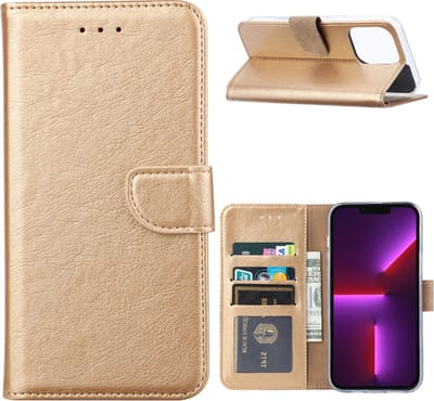 Hoesje Geschikt voor iPhone 14 Pro portemonnee Bookcase – Goud