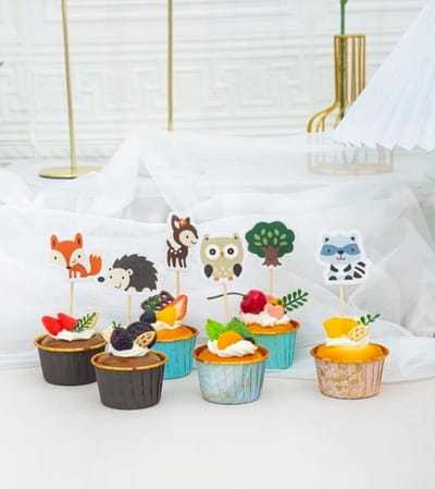 Herfst / Bos Dieren - Autumn - Taart Topper - 6 assorti - Happy Birthday - Decoratie - Themafeest - Egel - Uil - Hert - Vos - Boom etc. - Verjaardag - Peuterspeelzaal - Versiering - Taarttopper - Taartdecoratie - Topper - Kinderfeestje - Cake Topper