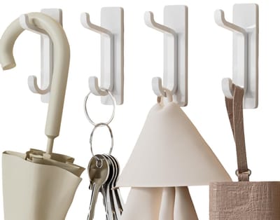 GELLDG Wandhaken zonder boren - Handdoekrek voor de badkamer - Vaatdoekhaken voor de keuken - Kapstokhaken - Waterdicht en roestvrij - Wit - 4-pack