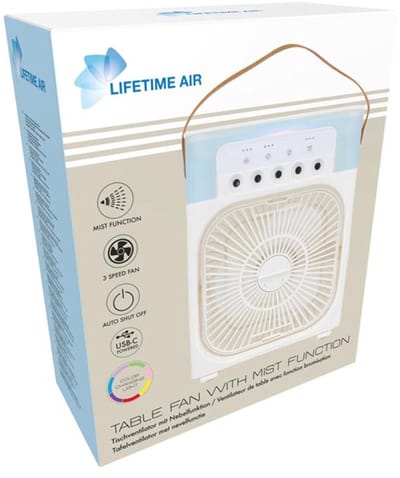 Lifetime Air Tafelventilator met Vernevelstand - Draagbare Bureau Ventilator met Water - USB-C Aansluiting - RBG LED Verlichting - Kantelbaar - Wit