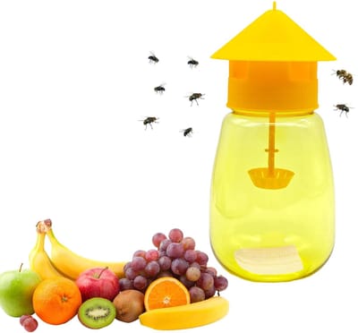 Dailygoods- Fruitvliegenval herbruikbaar - Insectenvanger diervriendelijk - Insectenvallen voor binnen - Vliegenval voor buiten - Milieuvriendelijk ontwerp - Gele kleur - Insectenval