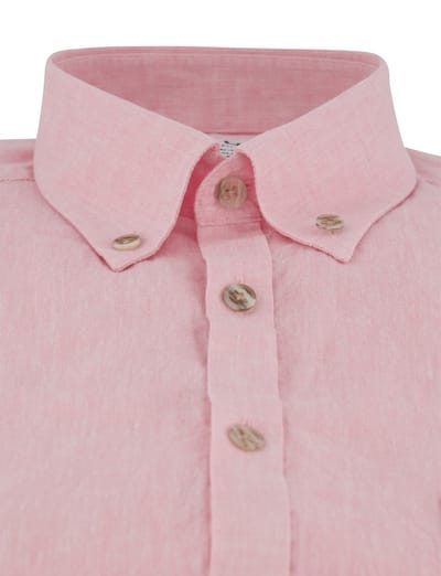 Roze gemêleerd Ledub overhemd korte mouw Modern Fit contrastknopen