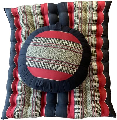 Fine Asianliving Thais Kussen Set: Ronde Meditatiekussen Zafu 40x20cm, Meditatie Mat Zabuton 76x72cm Yoga Kapok Rood Meditatie Mat Matras