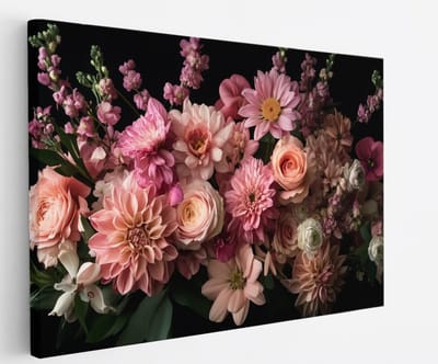 Canvas Schilderij - Roze Bloemenboeket in Klassieke Stijl - Luxe Cadeau - Foto op canvas - Geschikt voor Slaapkamer en Woonkamer - 45x30