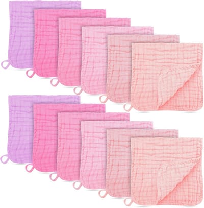 Muslin Boerderijdoeken 50 x 25 cm - Set van 12 - Roze, Paars, Sakura Serie