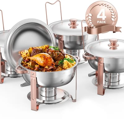 Lifero Buffetwarmer - Buffetset – 4-delige Voedselhouder - RVS Warmhoudpannen – Warmhoudbakken 5L – Incl. Deksel en Serveertang