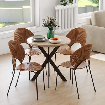 Pugsdrly - Eettafel - Ronde keukentafel - Voor 2-4 personen - Modern ontwerp - Spinnenpoot - 75x75 cm - Bruin - Zonder stoelen