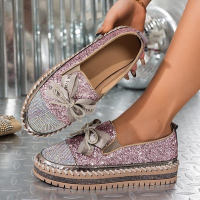Schoenen met één pedaal voor luie vrouwen, grote maat, strass steentjes, Franse strik, casual schoenen, niche ontwerp, enkele schoen, trend 41