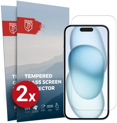 Rosso Screen Protector Geschikt voor Apple iPhone 15 9H Tempered Glass | Duo Pack | Glasplaatje | Beschermlaag | Beschermglas | 9H Hardheid
