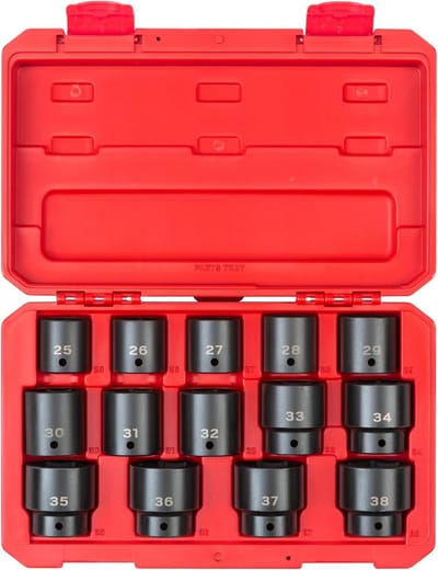 Impact Dopsleutelset 1/2 Inch Aandrijving 6-Kant 14 Delig (25-38 mm)