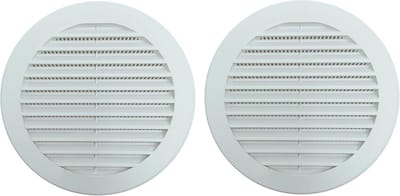 2x Ronde Ventilatie Rooster Wit 140 mm Kunststof met Insectennet - Inbouw Ventilatiekap