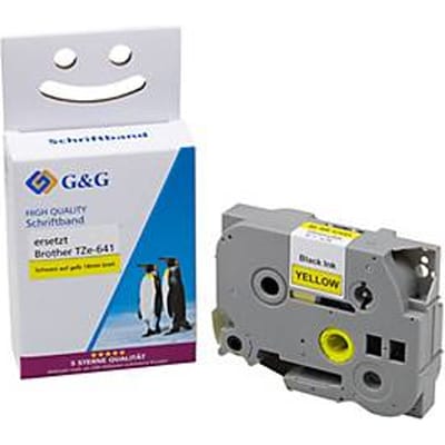 Schrijfband G&G, compatibel met Brother TZe-641, zwart op geel, zelfklevend, kunststof, L 8 m x B 18 mm, 1 stuk