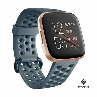 Siliconen Smartwatch bandje - Geschikt voor Fitbit Versa / Versa 2 siliconen bandje met gaatjes - grijsblauw - Strap-it Horlogeband / Polsband / Armband - Maat: Maat S