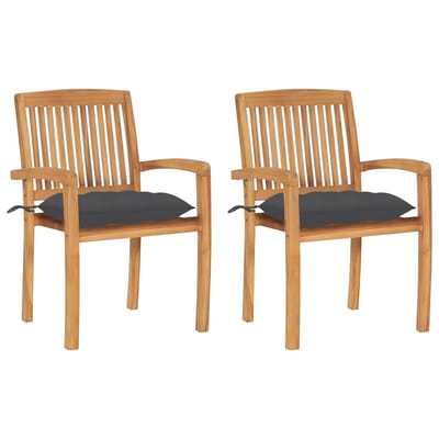 vidaXL - Tuinstoelen - 2 - st - met - antracietkleurige - kussens - massief - teakhout