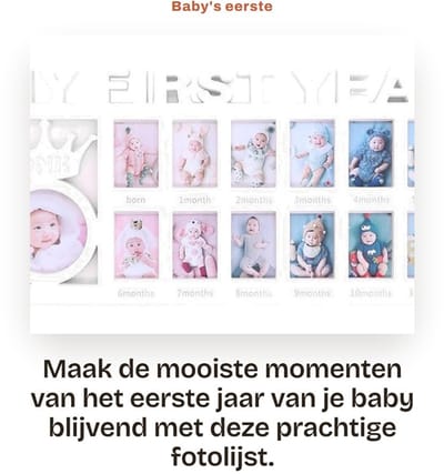 Dailygoods- Fotolijst Baby's Eerste Jaar - 12 Maanden Fotolijst - Pasgeboren Fotolijst - Kunststof - Decoratie - Souvenir 39x18,5 cm - Collagefotolijst