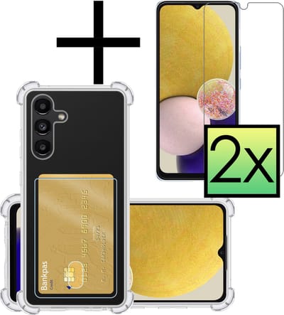 Hoesje - Geschikt voor Samsung Galaxy A13 5G - Met 2x Screenprotector - Pashouder - Kaarthouder - Telefoon Hoes Shockproof - Siliconen Case - Back Cover - Shock Proof - Pasjes Houder - Transparant