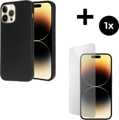 Mobiparts Classic TPU hoesje geschikt voor Apple iPhone 14 Pro Max met 1 Screenprotector van Gehard Glas - Zwart