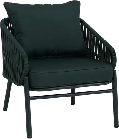 Aluminium tuinstoel MCW-P90, loungestoel fauteuil outdoor, touwvlechtwerk Rope stof/textiel (180 g/m²) ~ groen