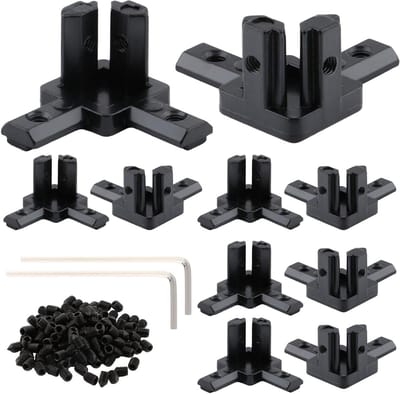 Hoekbeugel Connectoren - Profiel Bevestiging - 3D Printer Bouw - 3-Weg Verbinding - 2020 Serie - Zwart