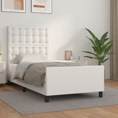 vidaXL - Bedframe - met - hoofdbord - kunstleer - wit - 90x190 - cm