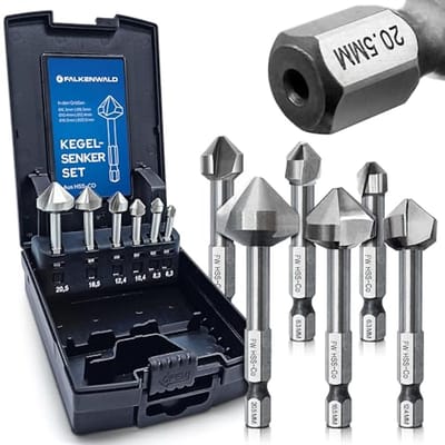 HSS-CO Stalen Verzinkset - 6-delig met Opbergbox - Verzinkboren voor Hout Ø 6,3-20,5 mm