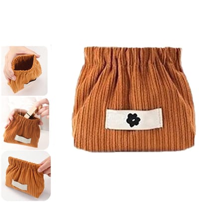 Corduroy reistas voor cosmetica - elastische haarbandorganizer - draagbare corduroy organizer - schattige sieradenorganizer - draagbare make-uptas voor vrouwen - Bruin - 1stuk