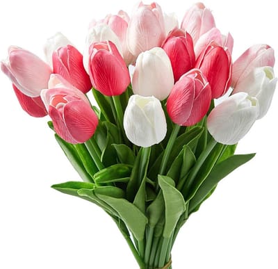 Kunsttulpen, 24 stuks, real touch, namaak Faux PU-tulpen, voor thuis, kamer, feest, bruiloftsdecoratie, cadeau voor Moederdag
