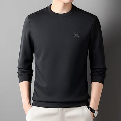 Heren sweatshirts met lange mouwen, ronde hals, herfst nieuwe stijl, casual heren losse basis shirts voor jonge en middelbare leeftijd, dunne T-shirts, lang XXXXL black