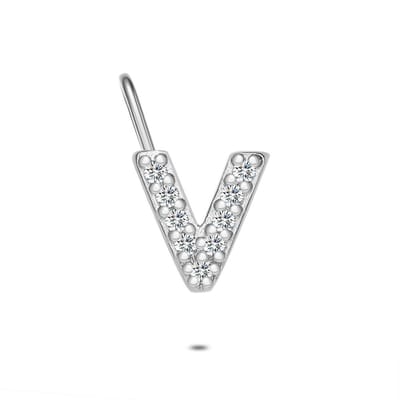 Twice As Nice Hanger in zilver, letter V met steentjes
