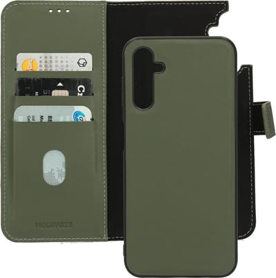Mobiparts hoesje geschikt voor Samsung Galaxy A14 4G/5G - Wallet 2-in-1 Boekhoesje - MagSafe - Echt Leder - Uitneembare Case - Sterke Magneet Sluiting - Contactloos betalen - Groen