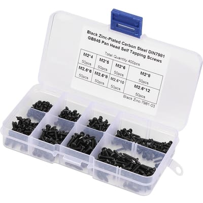 400 Stuks Zwart M2 M2.6 Kruiskop Zelf Tappende Schroeven Set Assortiment Kit zwart