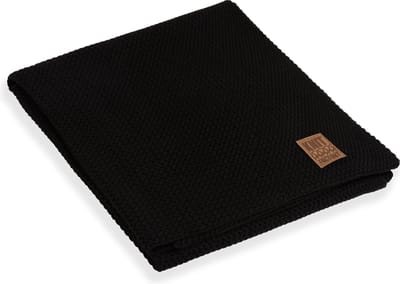 Knit Factory Maxx Gebreid Plaid - Woondeken - plaid - Wollen deken - Kleed - Zwart - 160x130 cm