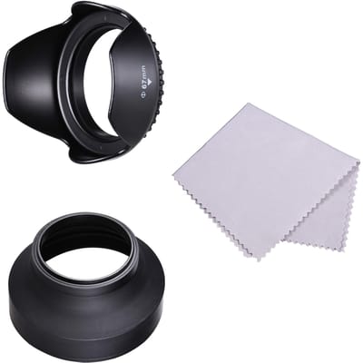 67mm Zonnekap Set met Tulp Bloem Zonnekap + Opvouwbare Rubberen Zonnekap + Lensreinigingsdoekje 67mm white