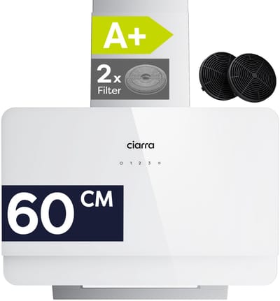 CIARRA VMS6765C - Schuine Afzuigkap 60 cm Wandkappen A+ 589 m³/u Recirculatie met Koolstoffilter & Luchtafvoer SensorTouch Bediening3 Standen met LED