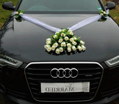 Kanten autoboeket, autoversiering, bruidspaar, rozen, decoratie, huwelijk, auto, bruiloftsdecoratie (ecru 4)