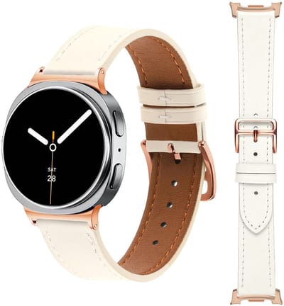 Stravo Slank Leren Bandje van Echt Leer – Geschikt voor Samsung Galaxy Watch 9 (40/44mm) / Watch 8 (40/44mm) / 8 Classic (46mm) – Met Roségouden Gesp – Wit