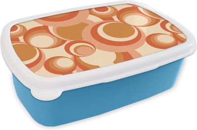Broodtrommel Blauw - Lunchbox - Brooddoos - Cirkel - Retro - Patroon - 18x12x6 cm - Kinderen - Jongen