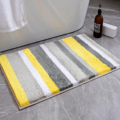 1 stuk Badkamertapijt absorberend antislip van microvezel strepenpatroon 50 x 80 cm geel en grijs