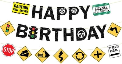 Verjaardag Banner - feestelijke car banner - zwart en kleurrijk - vrolijke versiering voor kinderen - ShopVlot