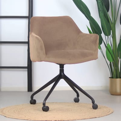 Bronx71® Eetkamerstoel met wieltjes Quinn taupe velvet - stoel