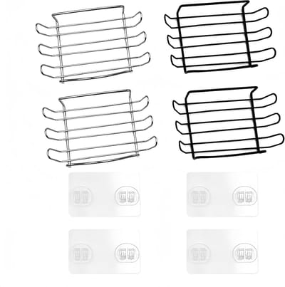Set van 4 Wandmontage RVS Zeepbakjes zonder Boren voor Badkamer, Douche en Keuken - 13.5 x 8.7 cm, Duurzaam en Stijlvol