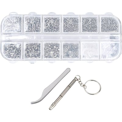 Kit de Réparation de Lunettes Ensemble de Vis pour Lunettes avec Écrou Tournevis Pince à Épiler pour Téléphone Portable Tablette Montre Horloge Lunettes white