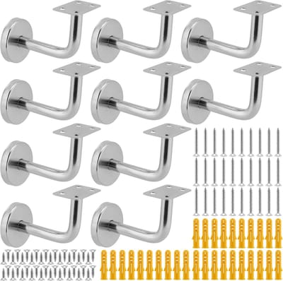 MUKLEI 10 STKS Trapleuning Beugels, Trap Rail Beugels Roestvrij Staal, Heavy Duty Leuning Beugels voor Trappen Wandmontage Bannister Beugels, Zilver