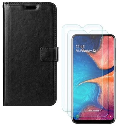 hoesje Geschikt voor: Samsung Galaxy M20 Portemonnee zwart met 2 stuks Glas Screen protector