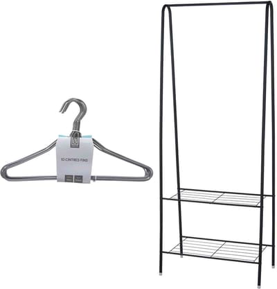 Set van kledingrek met plank en kledinghangers - metaal - 152 cm