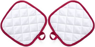 Pannenlap - 2x - wit/rood - 17 x 17 cm - Koken - Pannenlappen - ophanglus