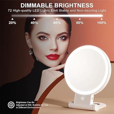Make-upspiegel met verlichting, 20/1-voudige dubbelzijdige vergrotingsspiegel met licht, dimbare tafelspiegel, 3 kleurlichten, 2000 mAh, opvouwbare make-upspiegel voor thuis, op reis, cosmetica